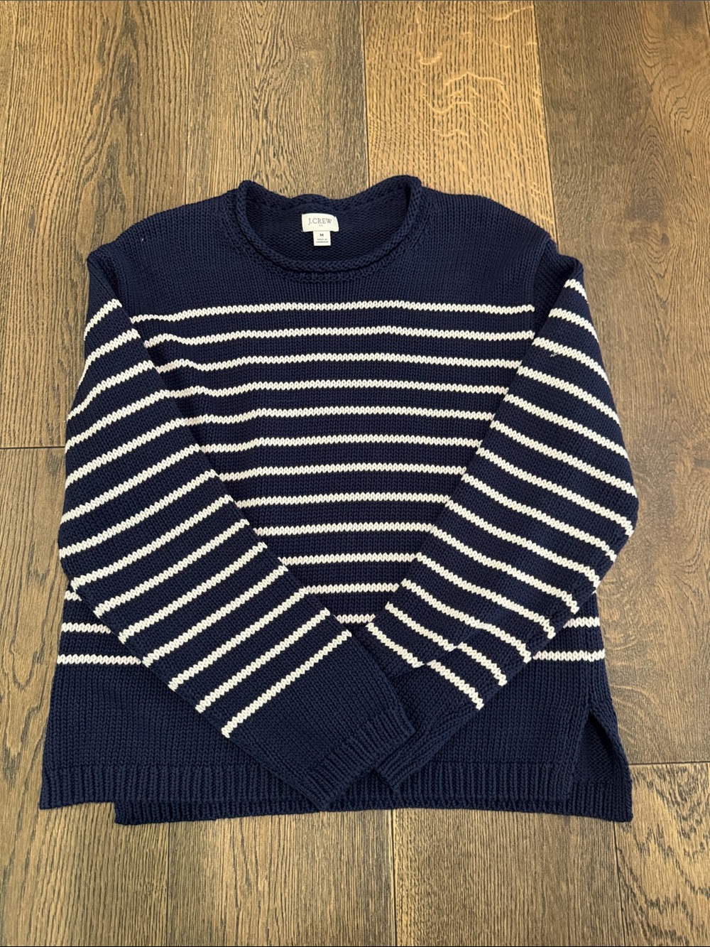 J. Crew Navy and White Striped Crewneck Sweater